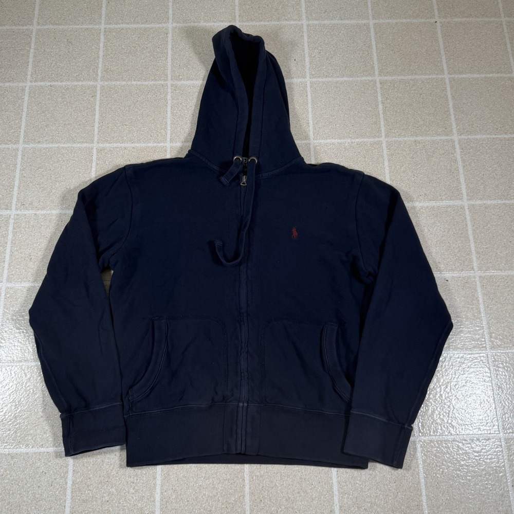 Polo Ralph Lauren Fleece Hoodie Men's Size M Navy Blue Full Zip Pony Thermal